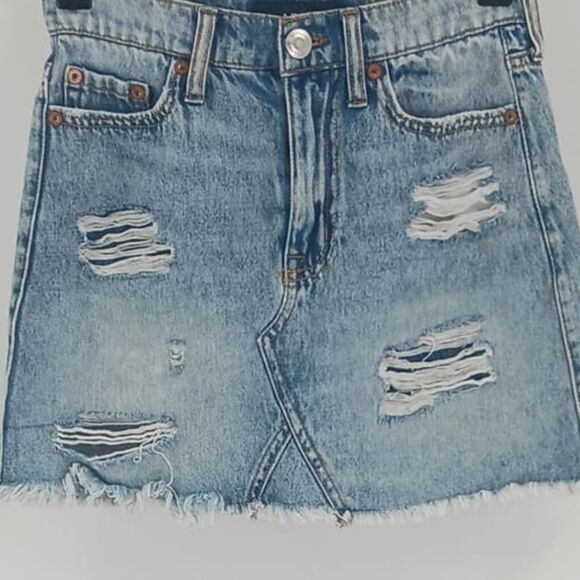 Aeropostale Medium Wash Distressed Denim Y2K High Rise Jean Mini Skirt Sz 00 - Picture 4 of 7